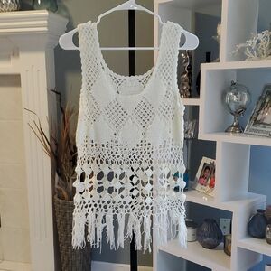 POL Crochet Fringe Tank Top